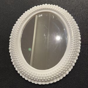 Vintage Ruffled Edge Hobnail Burwood Oval Mirror USA White #2657 Faux Milk Glass